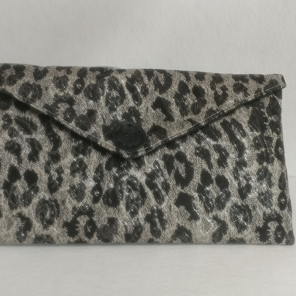 love, joshua silver brocade clutch purse with Leather cover over magnetic snap